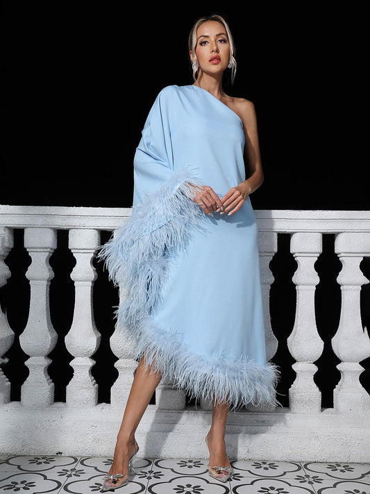 Cece Feather Dress Blue