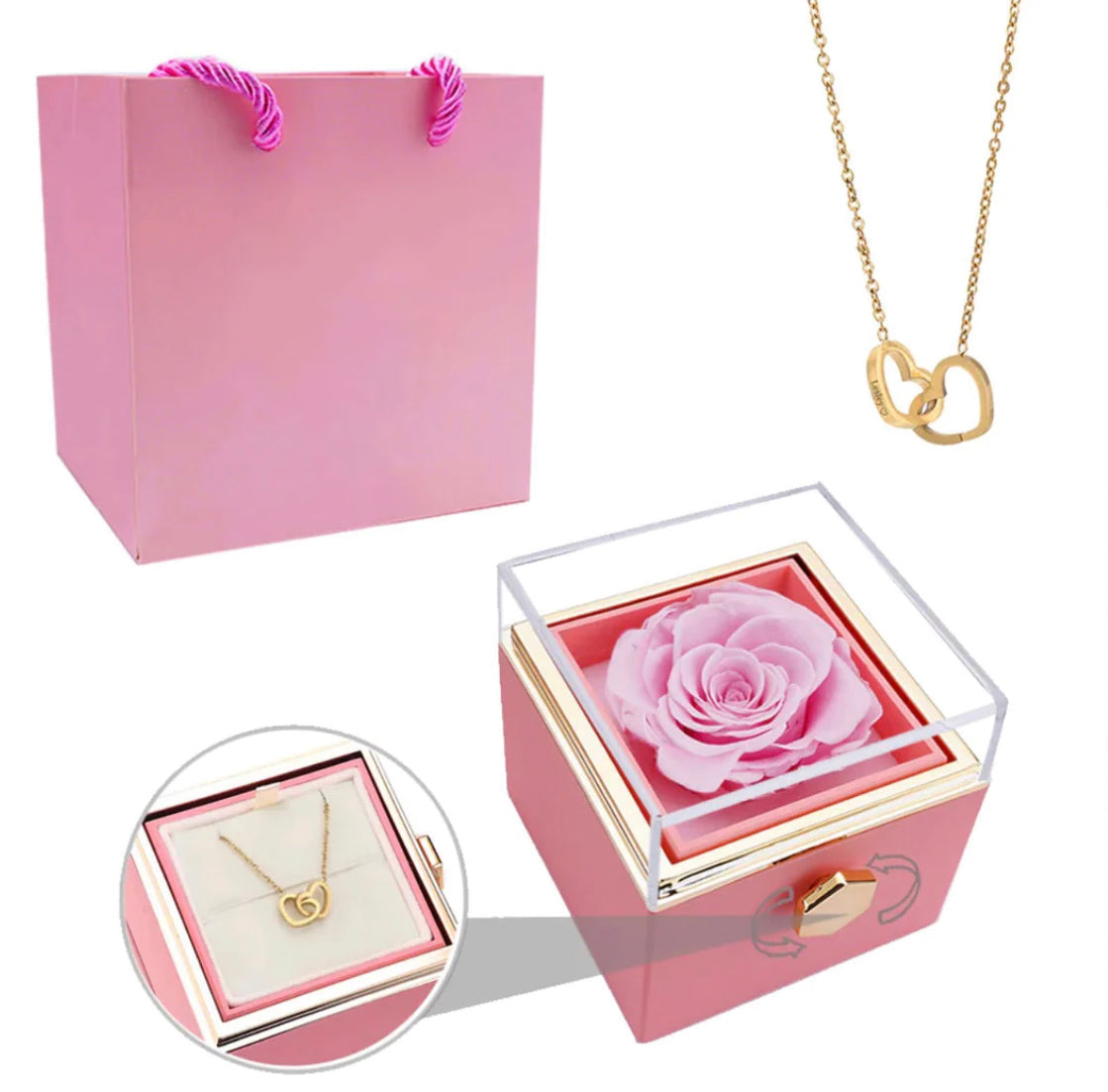 Eternal Rose Box- W/ Engraved Necklace & Real Rose