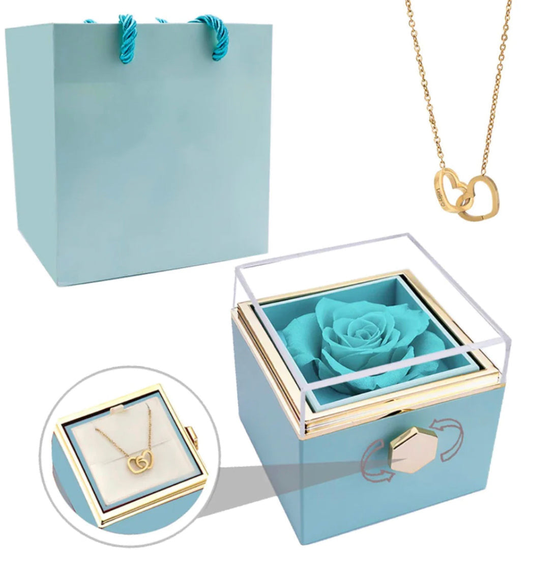 Eternal Rose Box- W/ Engraved Necklace & Real Rose