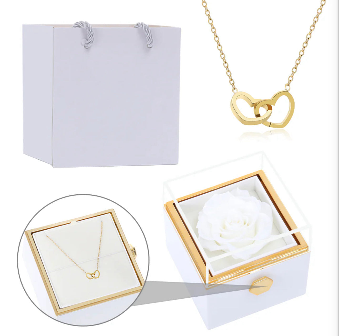 Eternal Rose Box- W/ Engraved Necklace & Real Rose